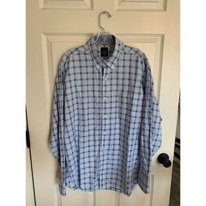 Tailorbyrd Button Up Dress Shirt Size XL Blue Plaid  Flip Contrast Cuff Mens